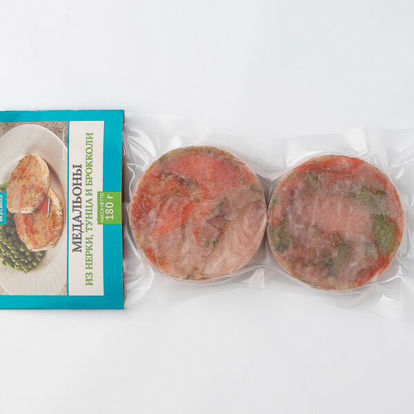 Медальоны из нерки, тунца и брокколи, замороженные