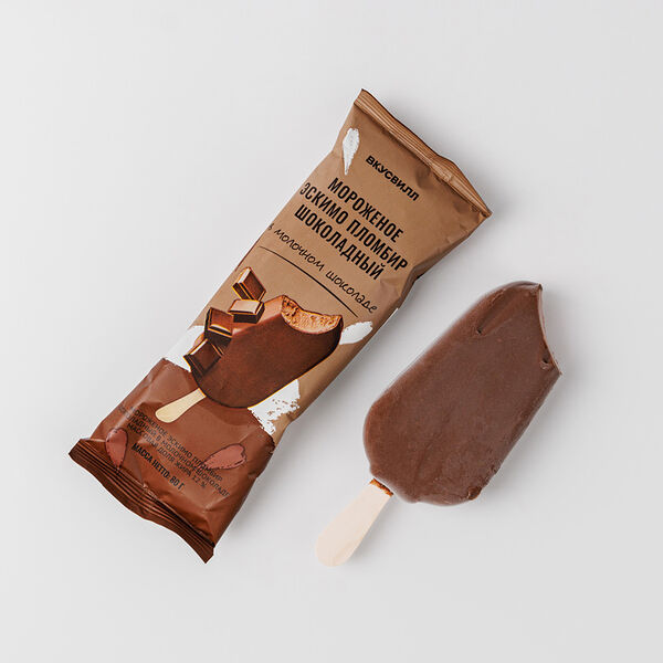 Эскимо шоколадное Вкусвилл в молочном шоколаде 80 г