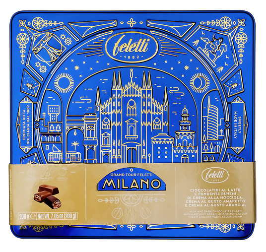 Конфеты FELETTI Grand Tour Milano ассорти из молочного/темного шоколада, с начинкой, 200г