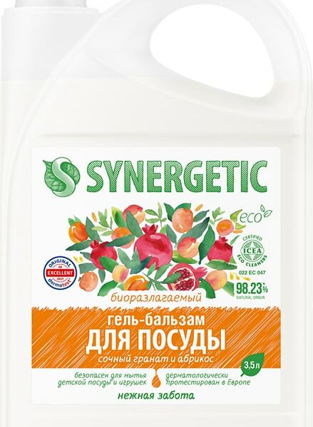 Гель-бальзам для мытья посуды и детских игрушек Synergetic Сочный гранат и абрикос 3.5л