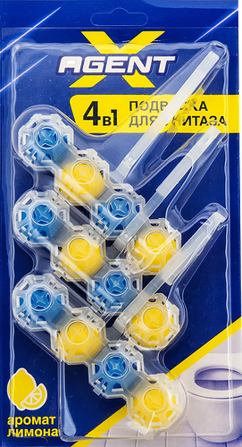Подвеска для унитаза Agent X 4в1 аромат Лимон 3x50 г