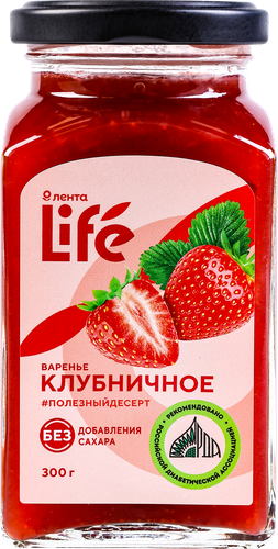 

Варенье ЛЕНТА LIFE Клубничное без сахара, 300 г