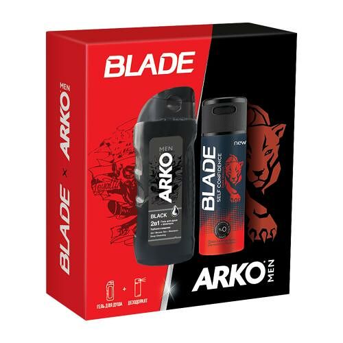 Подарочный набор Arko Гель Black + Дезодорант Blade Self Confidence 410 мл