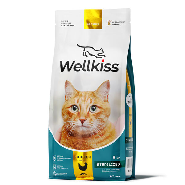 Корм Wellkiss сухой с Курицей для стерилизованных кошек  8 кг