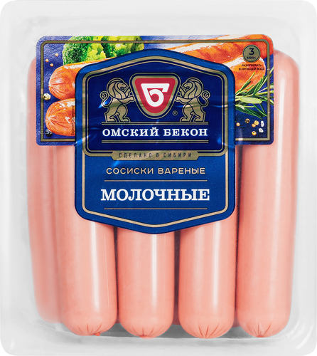 

Сосиски Омский бекон Молочные вареные 470 г