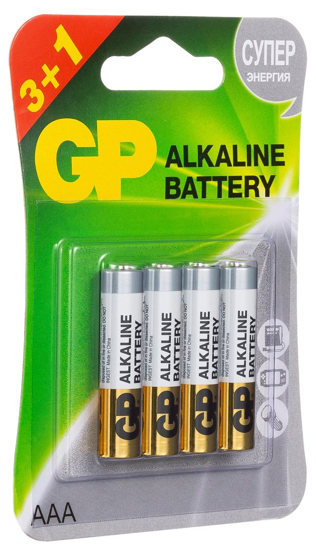 

Батарейка GP алкалиновая типоразмера ААА, 4 шт