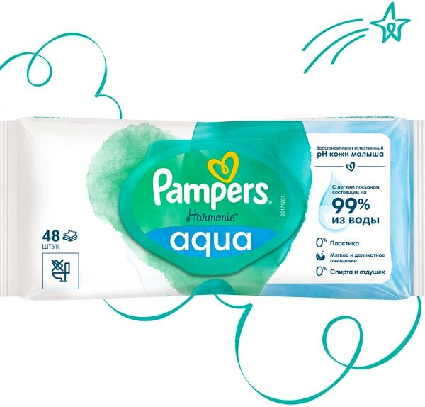 Салфетки влажные детские Pampers Harmonie Aqua 48шт
