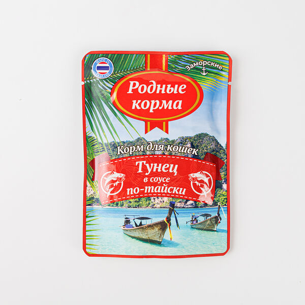 Корм влажный для кошек Родные корма Тунец в соусе по-тайски 70г