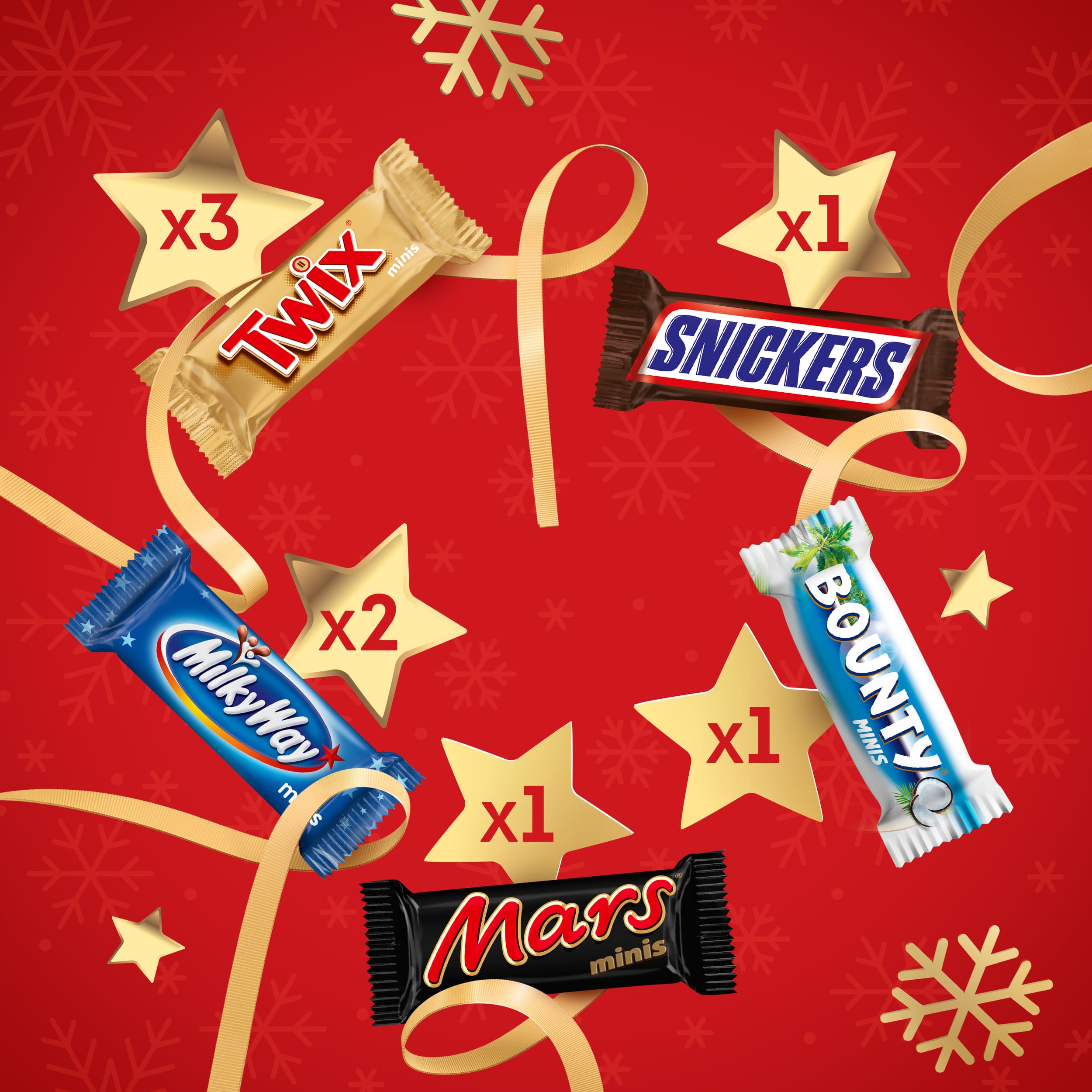 

Сладкий подарок Minis Mix на Новый Год, набор конфет Snickers, Twix, Bounty, Milky Way, Mars, 105 г