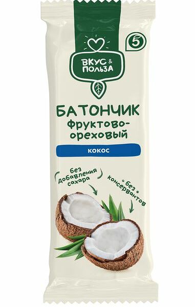 Батончик Вкус и Польза фруктово-ореховый Кокос 35 г