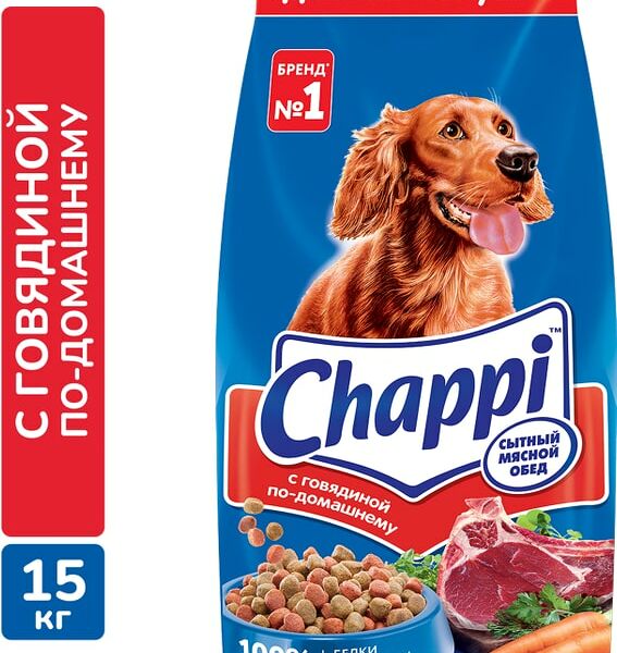 Сухой корм для собак Chappi Сытный Мясной обед полнорационный с говядиной по-домашнему 15кг