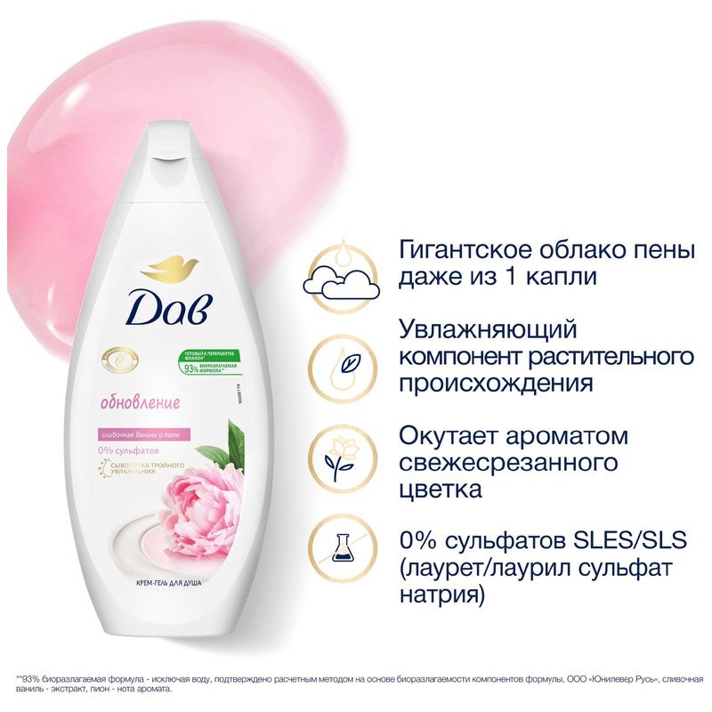 

Гель для душа Dove Объятия нежности Сливочная ваниль и пион 250 мл