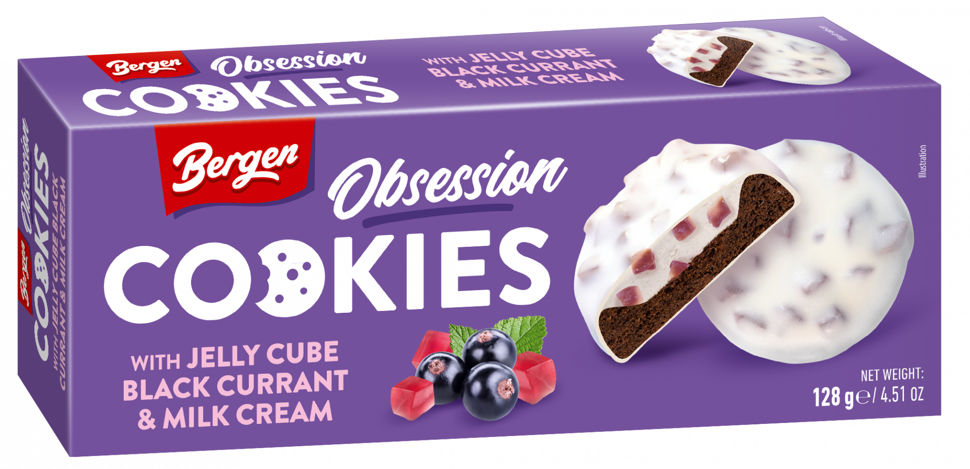 

Печенье шоколадное BERGEN "Obsession" с кусочками желе со вкусом черной смородины и молочным кремом 128 г Польша
