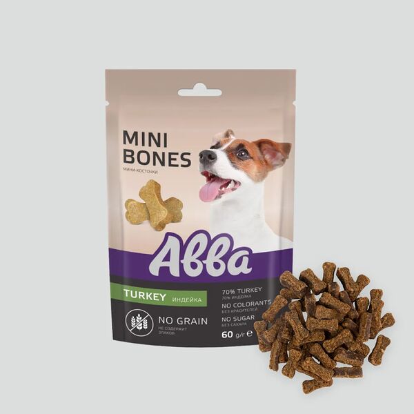Лакомство для собак Авва беззерновые мини-косточки с индейкой, 60 г