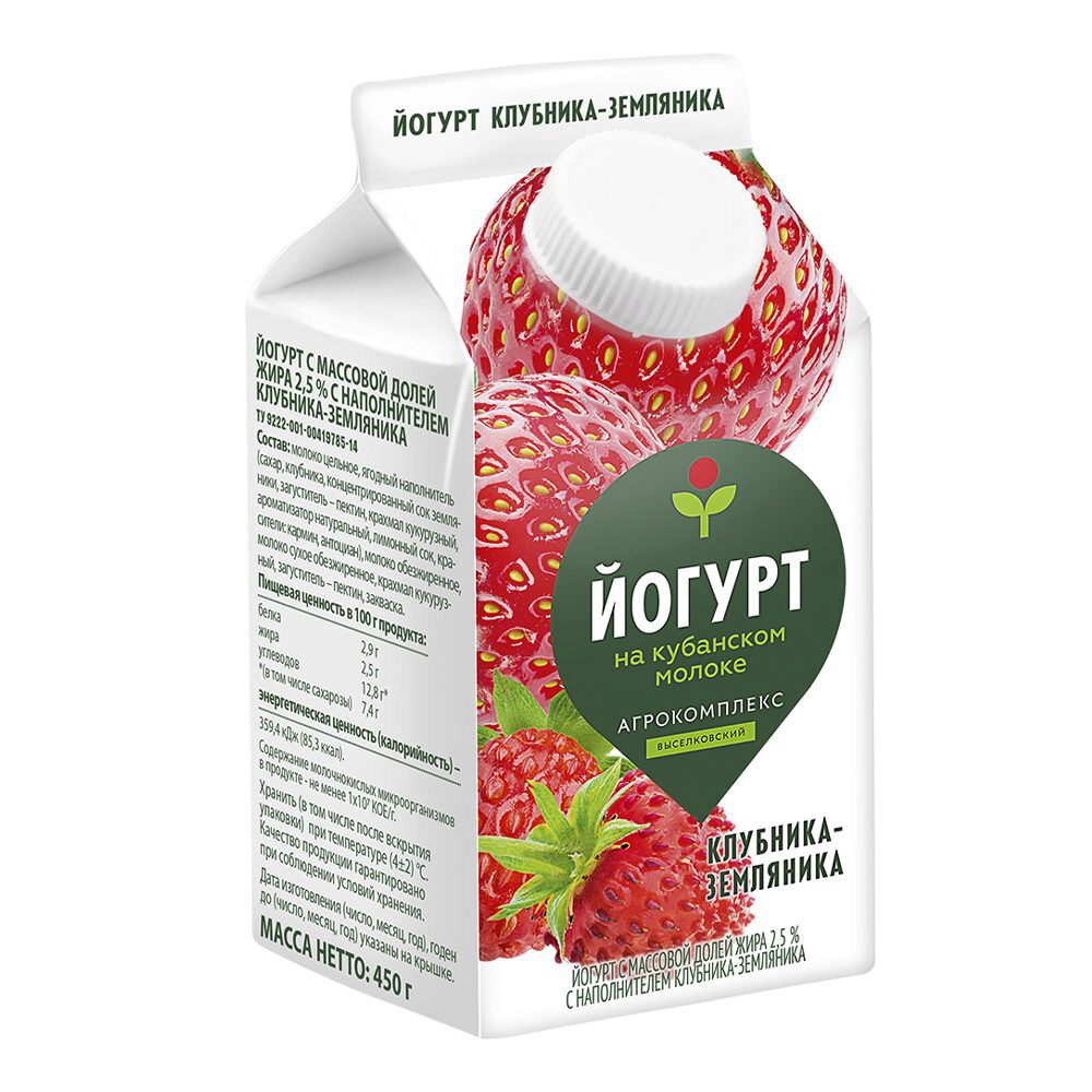 

Йогурт Агрокомплекс Выселковский клубника-земляника 2.5% 450 г