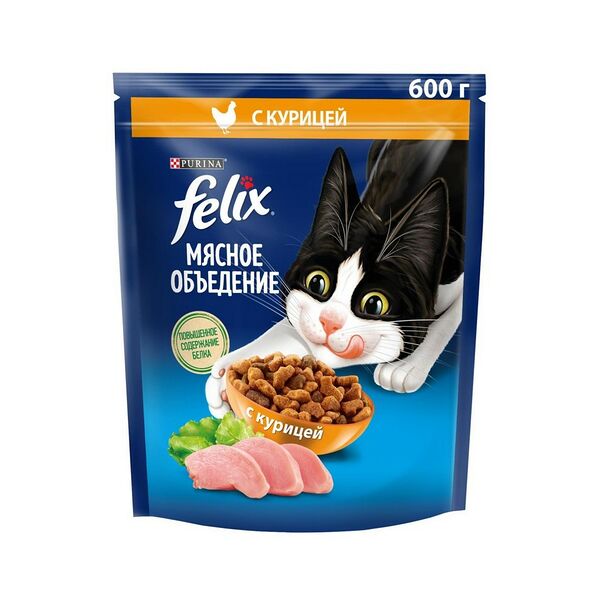Корм сухой Феликс д/кошек курица Мясное объедение 600г
