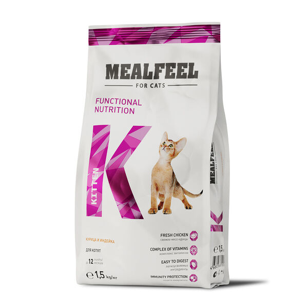 Корм Mealfeel сухой для котят с курицей и индейкой