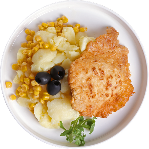 

Куриная отбивная Лента Fresh в сыре с мятым картофелем и кукурузой, 290г