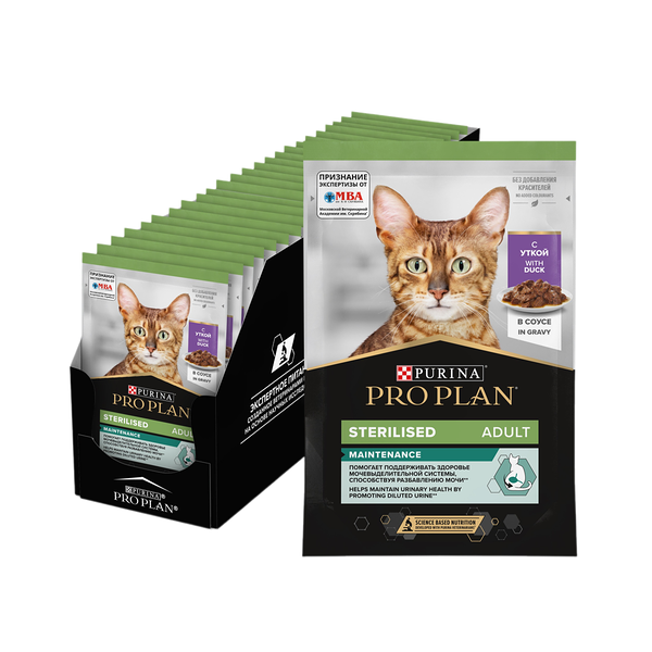 Пауч для стерилизованных кошек и котов Pro Plan Nutrisavour Sterilised (кусочки в соусе) Утка, 85 г. упаковка 26 шт, 2210 г