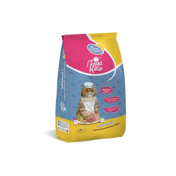 Корм сухой д/взрослых кошек За Корма Родины Пища котов С курочкой упак 3кг