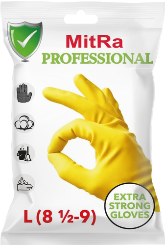 

Перчатки хозяйственные Mitra Professional резиновые с хлопковым напылением L 1 пара