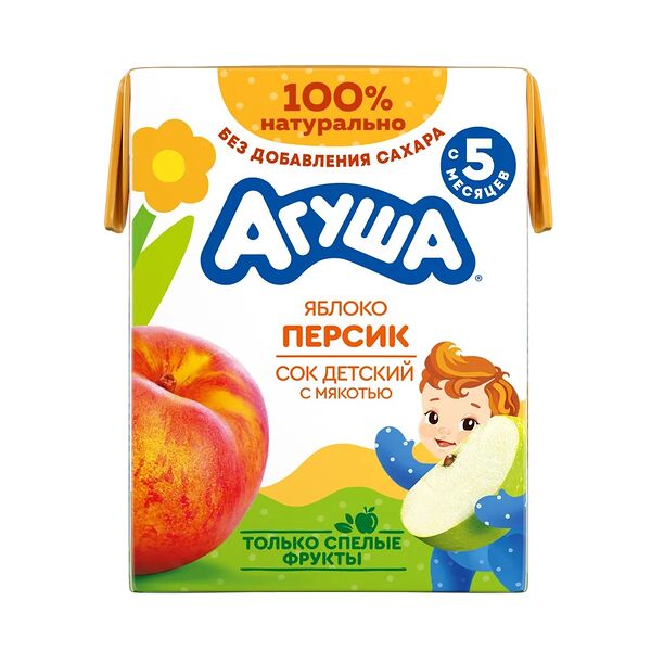 Сок детский Агуша Яблоко-Персик с мякотью с 5 месяцев 200 мл 