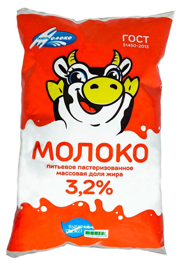 

Молоко Тюменьмолоко пастеризованное 3.2% 900 мл