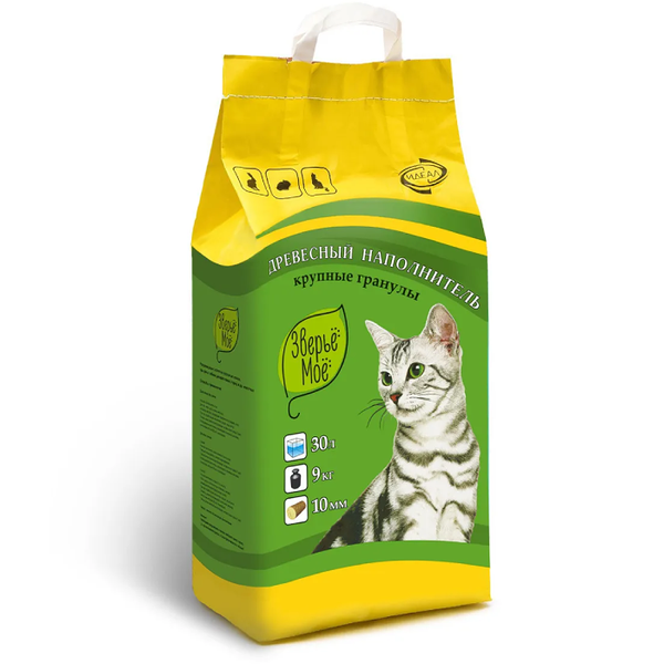 Наполнитель для кошачьего туалета Зверьё моё древесный с крупными гранулами 30 л