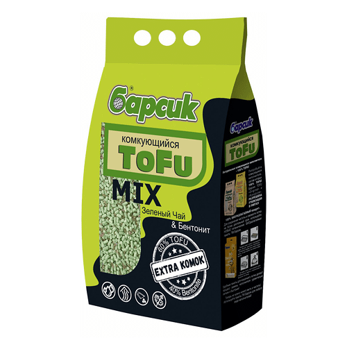 Наполнитель Барсик Tofu Mix Зеленый Чай и Бентонит комкующийся 4,54 л