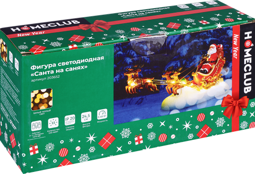 

Фигура светодиодная Homeclub Санта на санях 15 LED с подсветкой на батарейках арт. 203652 24.5 см