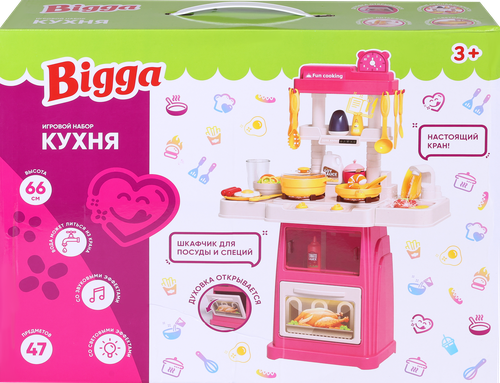 

Набор игровой Bigga Кухня 66 см со световыми и звуковыми эффектами, 47 предметов, Арт. MU-889-266