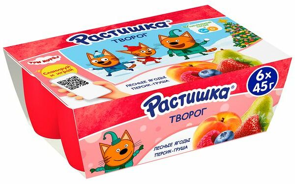 Творожок Растишка лесные ягоды и персик-груша 3,5%, 6шт х 45г