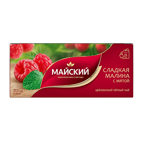 Чай черный Майский Сладкая малина с мятой 25 шт. 37.5 г