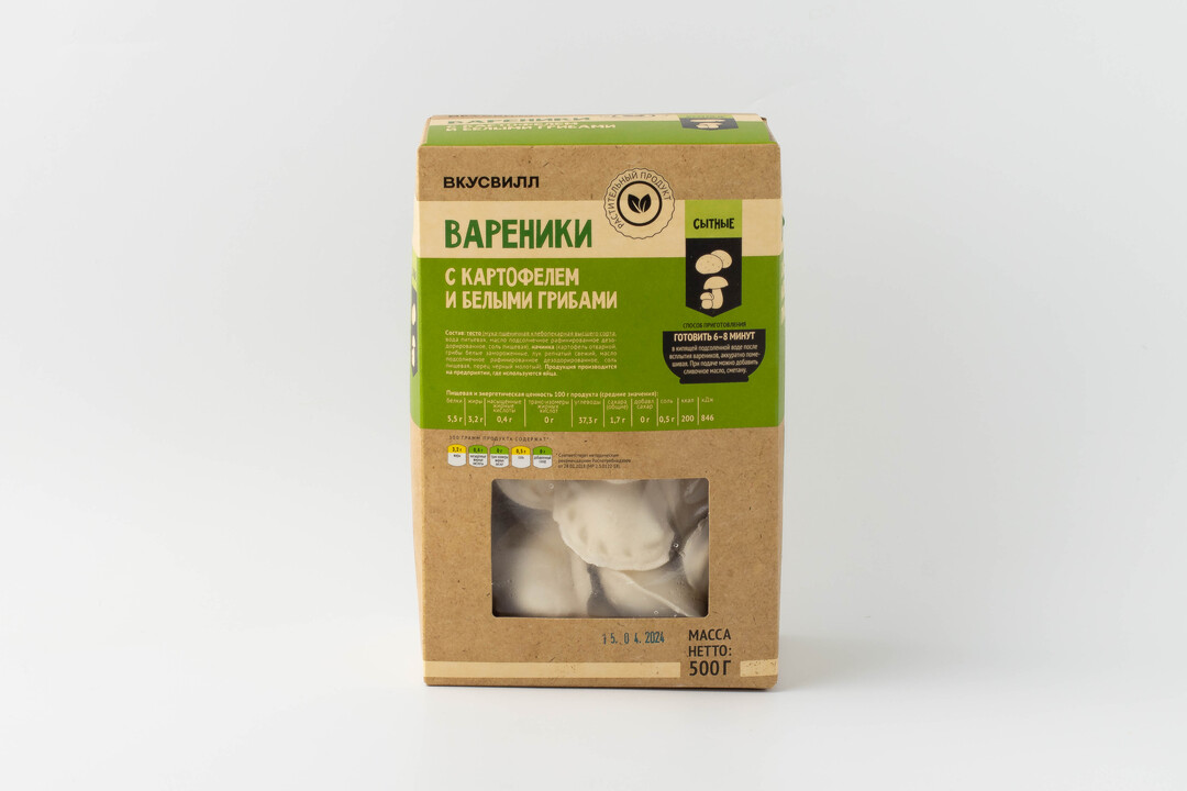 

Вареники Вкусвилл с картофелем и белыми грибами 500 г