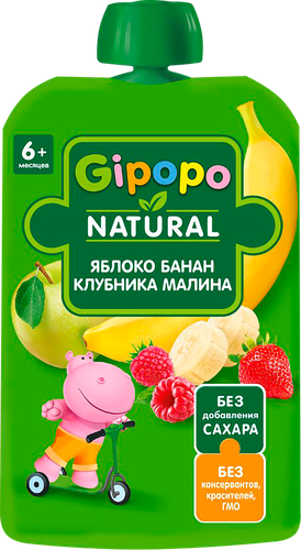 

Пюре детское Gipopo Яблоко, банан, клубника и малина с 6 месяцев 90 г