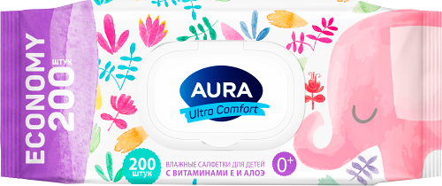 Aura Влажные салфетки детские 200шт, 490 г