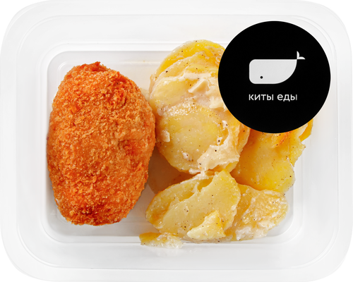 

Котлета Киты еды по-киевски из куриного филе жареная с картофелем по-французски 230 г
