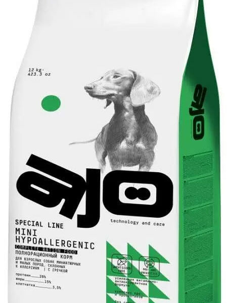 Сухой корм для собак AJO Mini Hypoallergenic с гречкой и индейкой, 12 кг