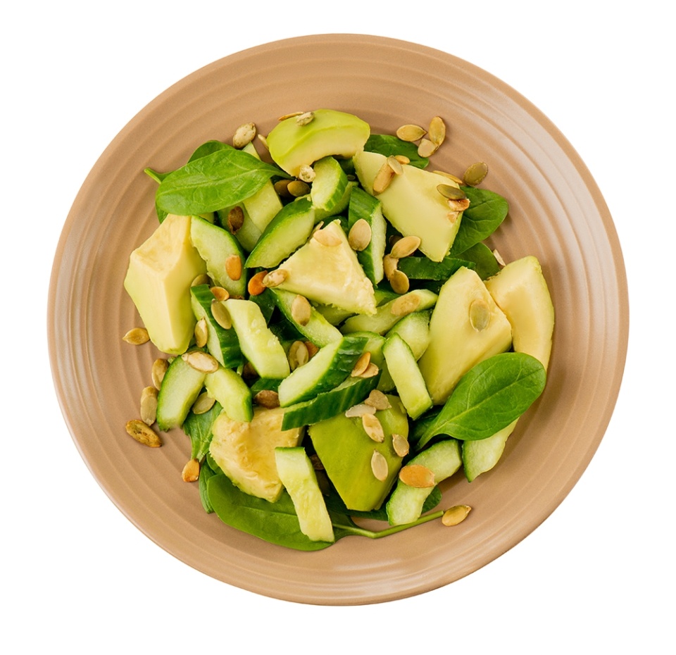 

Салат От бренд-шефа АВ с авокадо тыквенными семечками огурцом и шпинатом вес