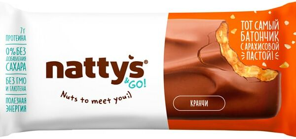 Шоколадный батончик Nattys&Go! Crunchy с арахисовой хрустящей пастой в молочном шоколаде 45г