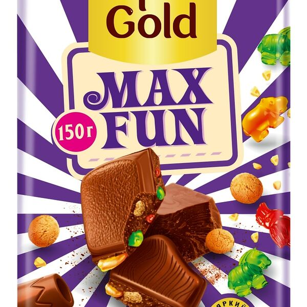 Шоколад молочный Alpen Gold Максфан со взрывной карамелью, мармеладом и печеньем, 150г