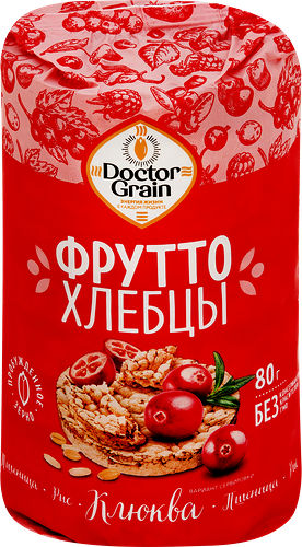 Хлебцы хрустящие DOCTOR GRAIN Фрутто с клюквой, 80г