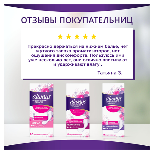 

Прокладки Always Незаметная защита ежедневные нормал 20 шт.