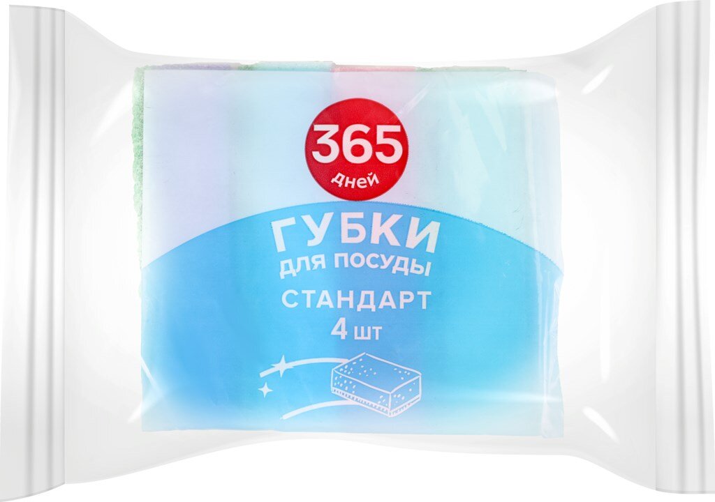 

Губки для посуды 365 Дней стандарт 8,5х5,5х2,5см, 4шт