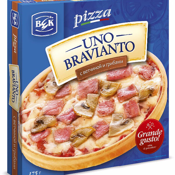 Пицца Uno Bravianto Век 175г кор ветчина и грибы