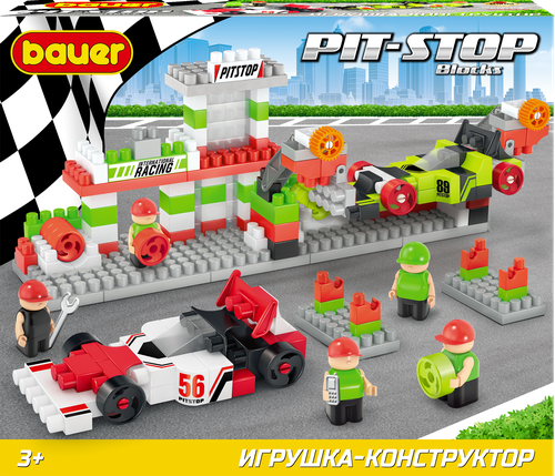 

Конструктор Bauer Pit Stop, две гоночных машин с автосервисом