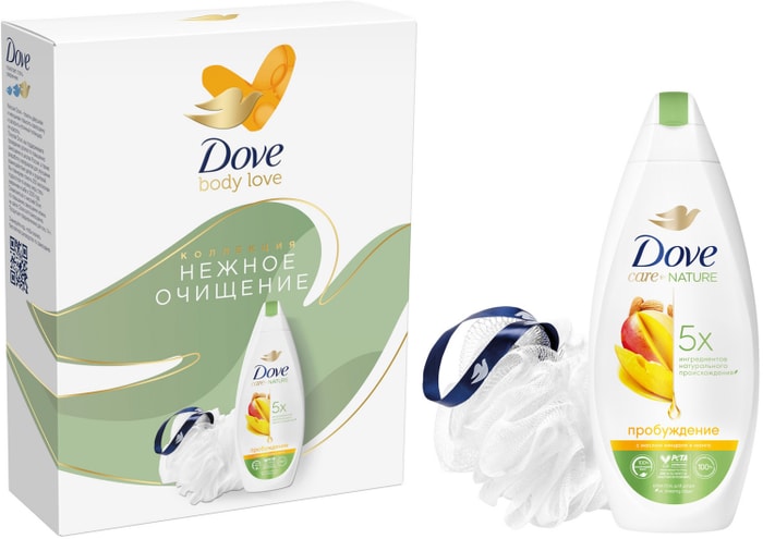 

Набор подарочный женский Dove Нежное очищение Крем-гель для душа Манго и миндаль 250 мл + мочалка