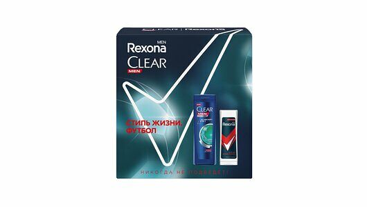 Набор Clear Rexona Men Футбольная коллекция (2 предмета, 380 мл): шампунь и бальзам-ополаскиватель 200 мл + гель для душа 180 мл