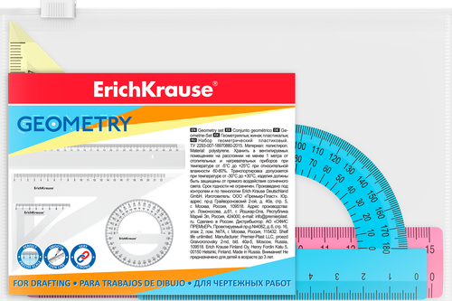 

Набор линеек ErichKrause Pastel линейка, угольник, транспортир, пластиковые, в ассортименте