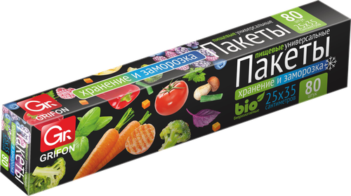 

Пакет фасовочный Grifon для заморозки и хранения 25х35 см 80 шт.